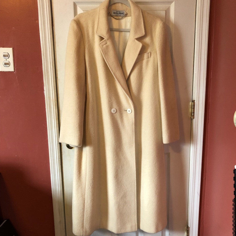 Vintage 90s Wool Beige Cream Pea Maxi Coat Duster